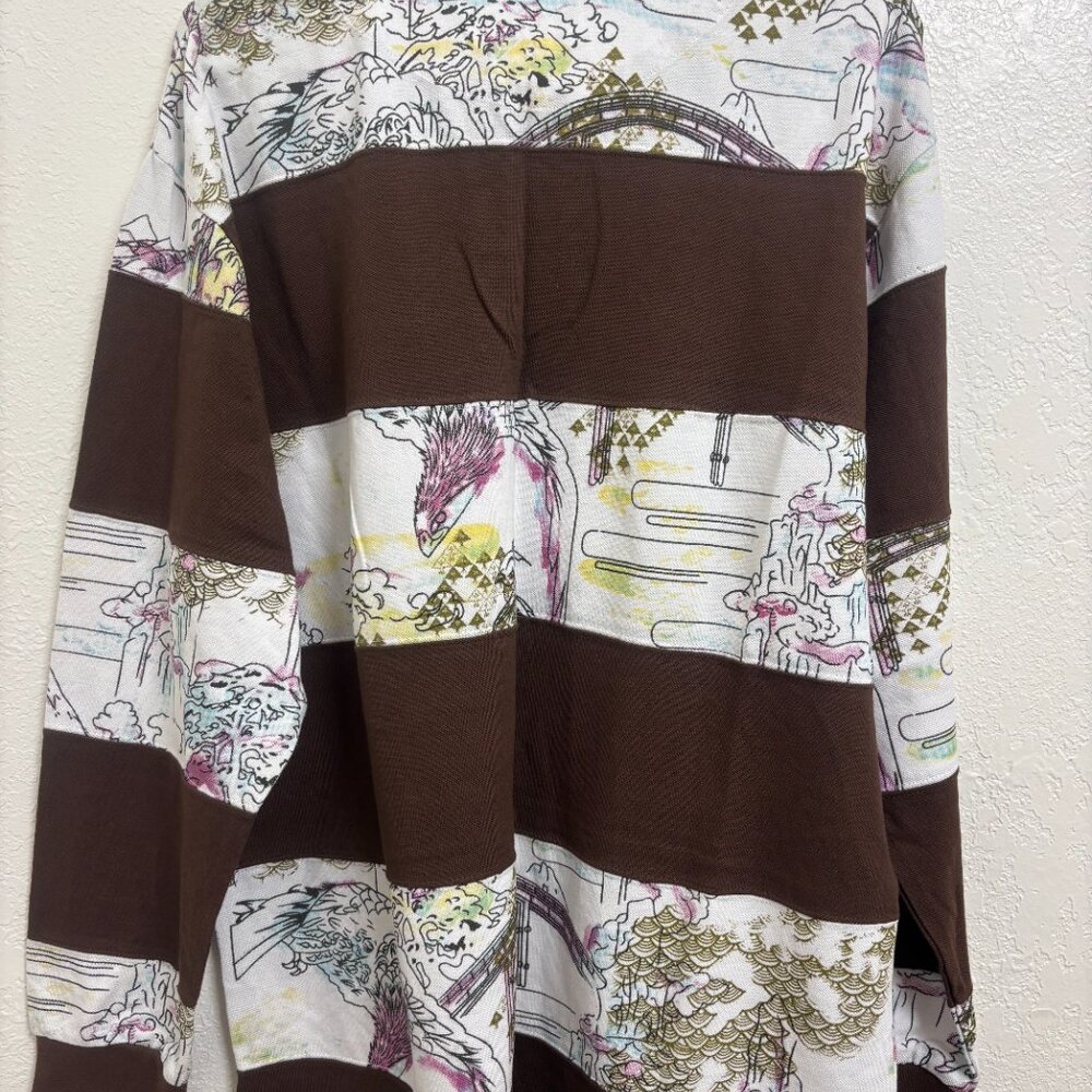 LRG Lifted Research Group Asian graphic polo ls Large brown NEW rare vintage - Picture 5 of 6